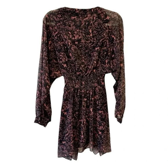 ALLSAINTS Nichola Rosalyn Dress S Black Floral Chiffon Smock Waist Gray $260 - Picture 6 of 12